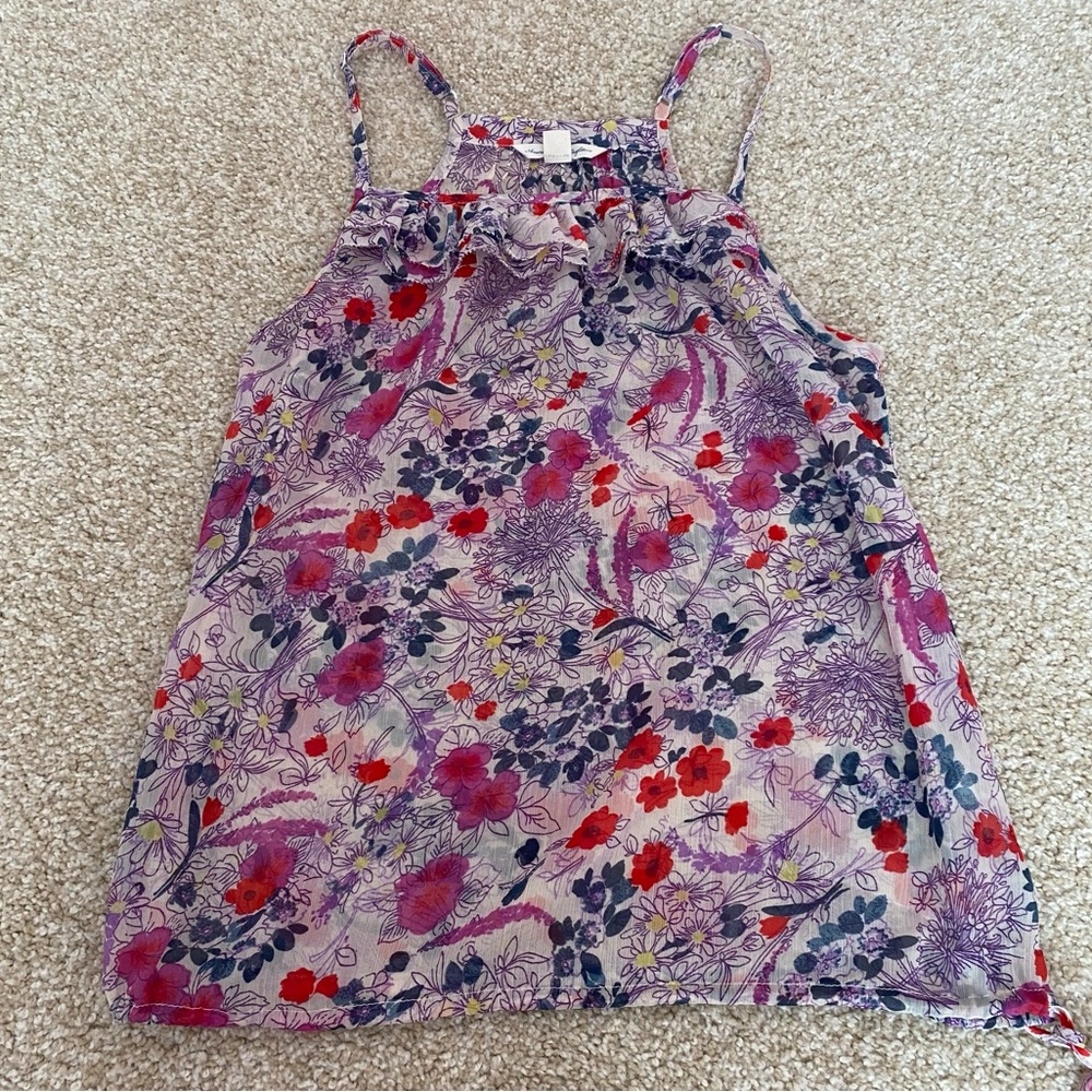 NWOT American Eagle Floral Ruffle Semi Sheer Lavender Boho Tank Top Blouse